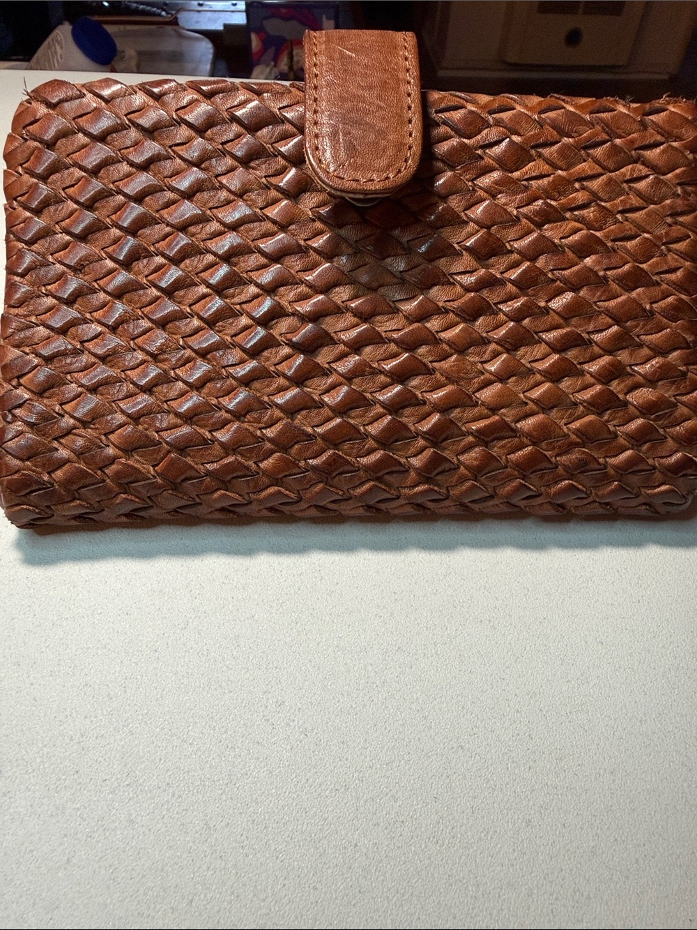 Woven Vilenca Holland Leather Wallet - Cognac Brown